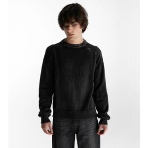 Ditch LA Black Stone Wash Knitted Pullover Sweater Coal M Cotton Grunge Casual